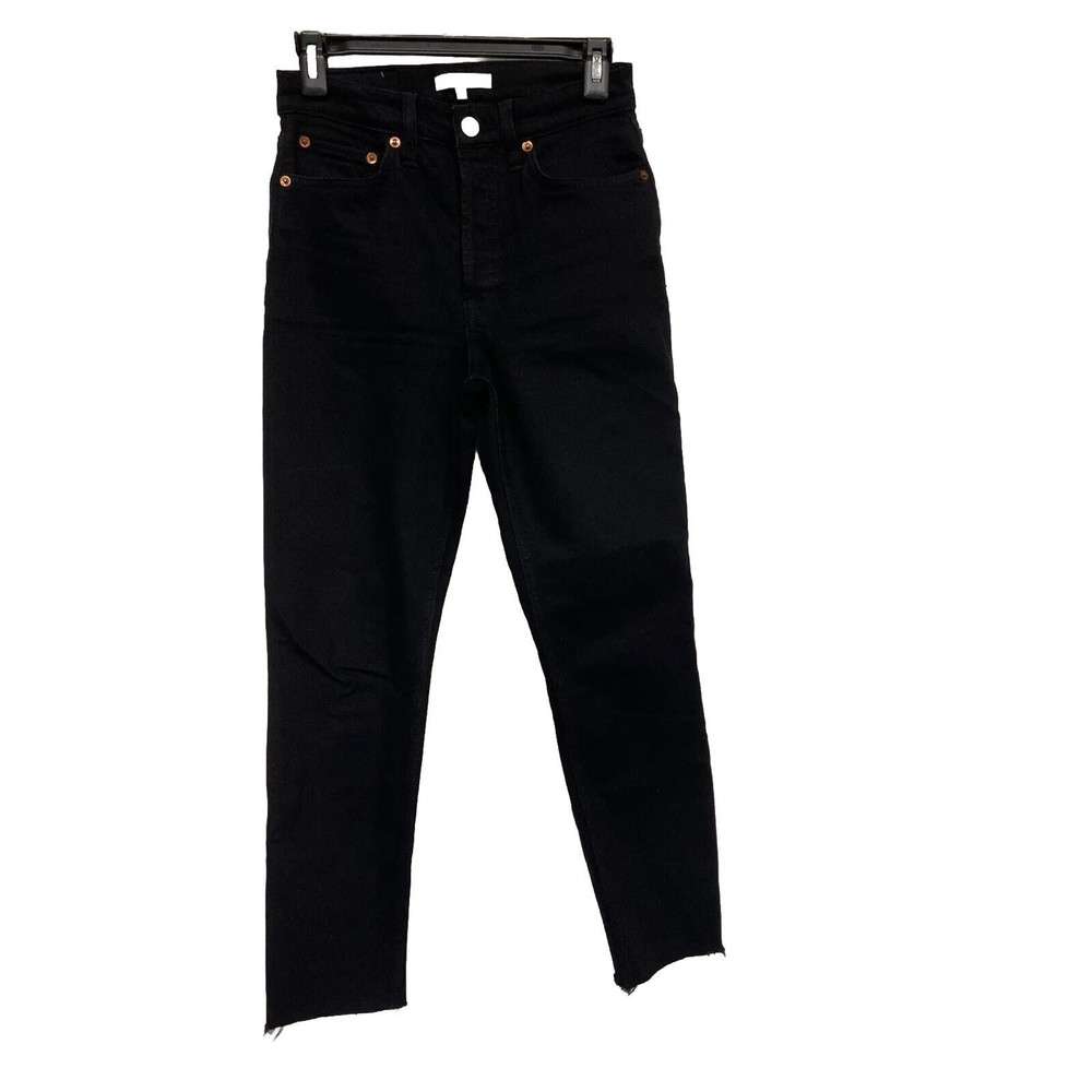 Re/Done Originals Women's Jeans Size 26 Black Denim Raw Hem Button Fly Crop